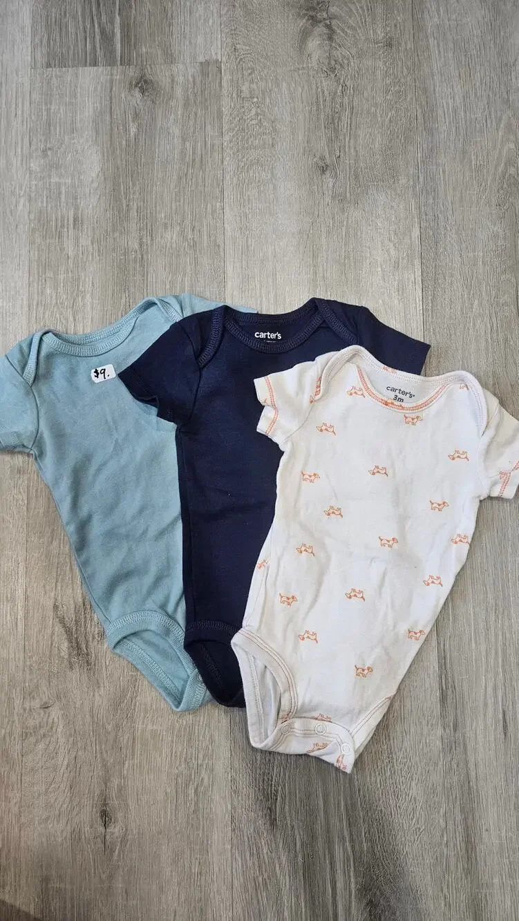 Carter's 3 Month Old Baby Clothes Pack of Three Body Suits Bundle